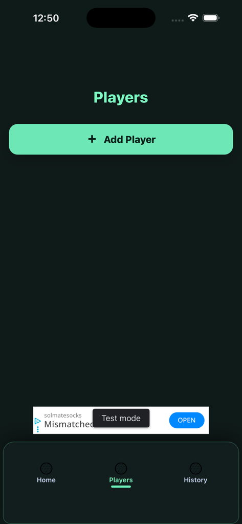 Mini Golf Score Tracker - Oberfläche zum Hinzufügen von Spielern zu einem Spiel in der Mini Golf Score Tracker App