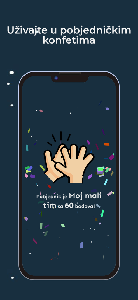 Moderni Alias - Moderni Alias game victory screen featuring a high five illustration and colorful confetti celebration.