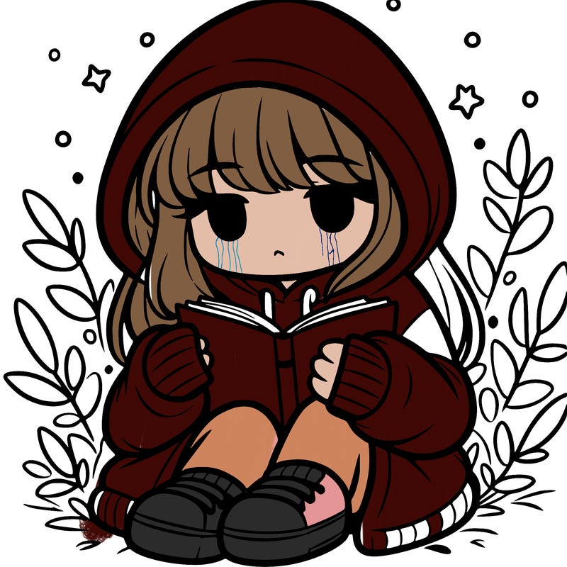 girl in oversized hoodie reading a book