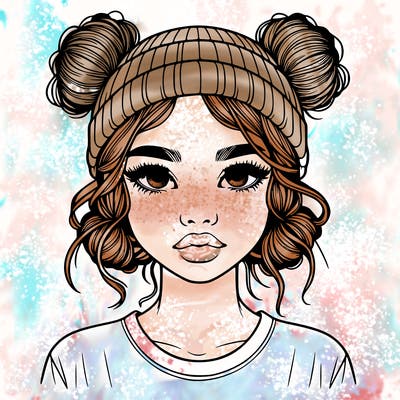 realistic girl with buns in her hair with a beanie on