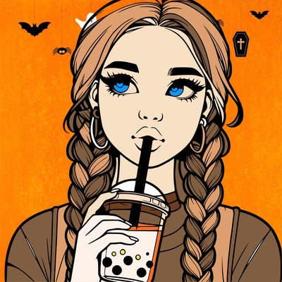 realistic girl with braided hair drinking boba