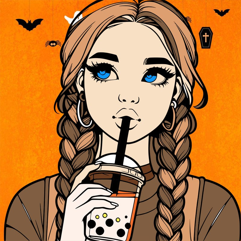 realistic girl with braided hair drinking boba