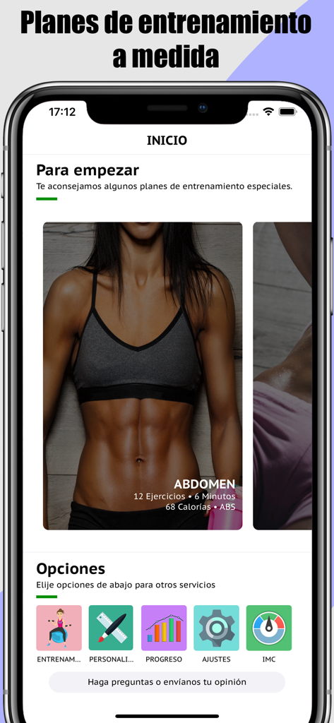 Home Exercises- No Equipment - Mobile app interface showing personalized abdomen workout plans and fitness progress tracking icons