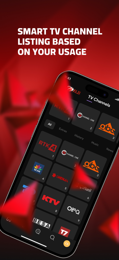 TVALB app interface displaying a grid of Albanian TV channel logos