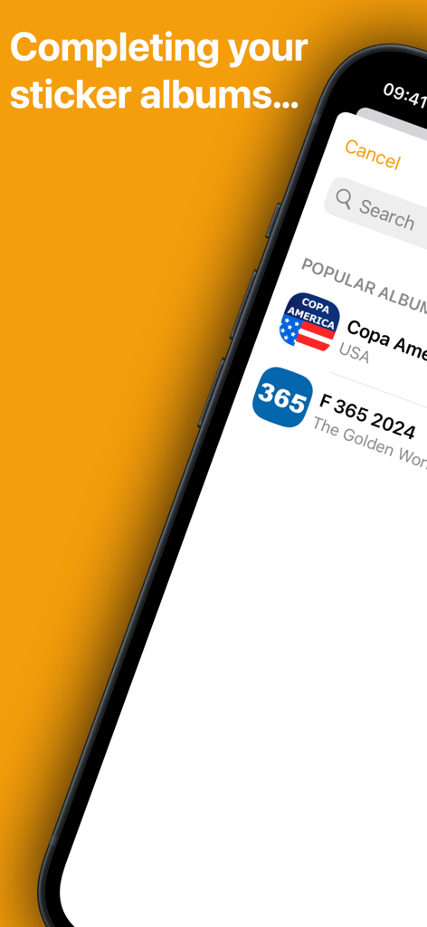 Stickers - Collect & Swap - Écran d'iPhone dans l'application Stickers montrant des albums de stickers populaires pour la collection et l'achèvement.