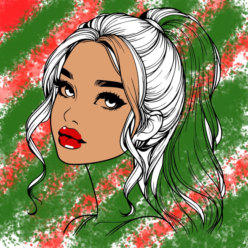 realistic girl with a ponytail on her hair and lips