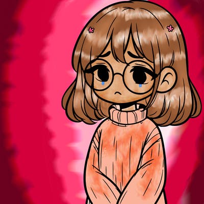 sad girl with glasses in a sweater