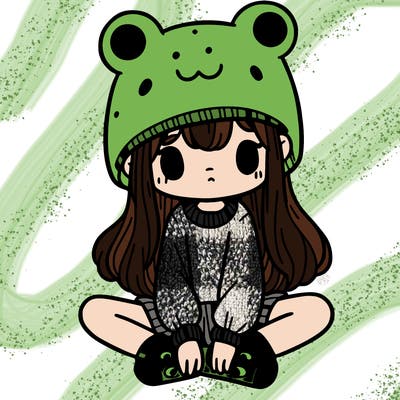 a girl wearing a frog hat and some frog socks