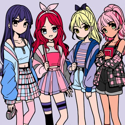 teen manga girls group of 4