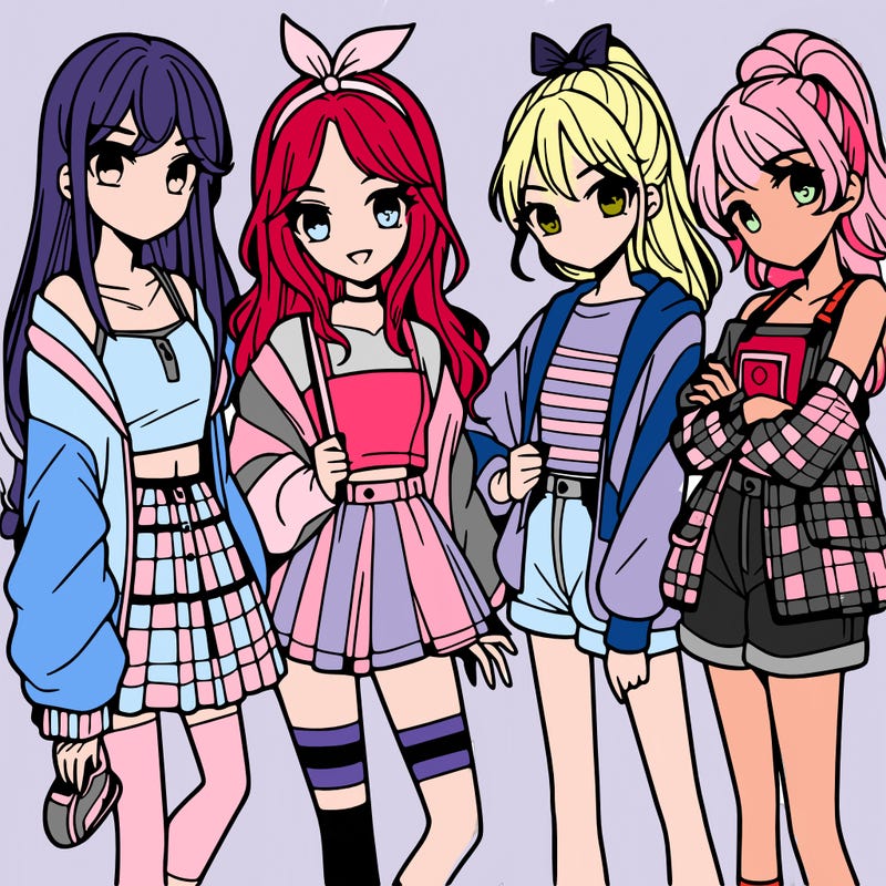 teen manga girls group of 4