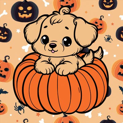 cute little puppy in a pumpkin