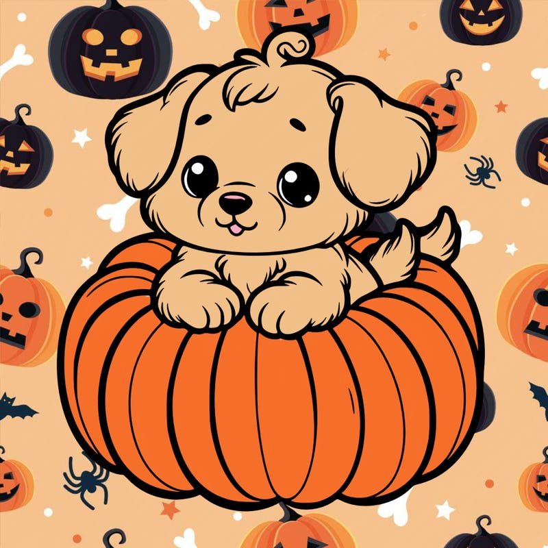 cute little puppy in a pumpkin