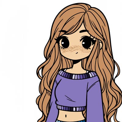 girl with long hair and a crop top with a sweater