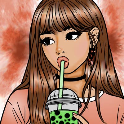 aesthetic realistic girl drinking boba