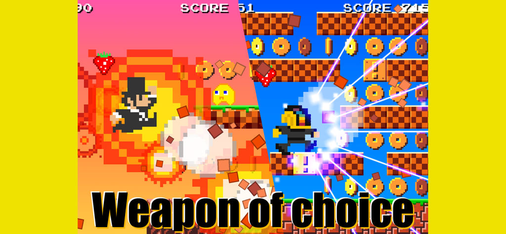 SUPER MEGA RUNNERS - Retro pixel art gameplay showing President Abe and Mister Tee using special abilities in Super Mega Runners