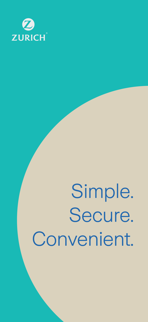 Zurich Verify - Tela de apresentação do aplicativo Zurich Verify com o logotipo Zurich e o texto Simples Seguro Conveniente