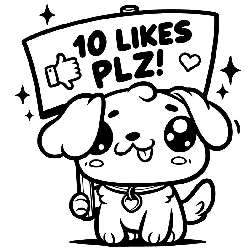 cute dog holding up a sign saying 10 likes plz!