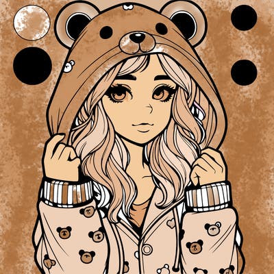 realistic girl in a animal pjs hoodie