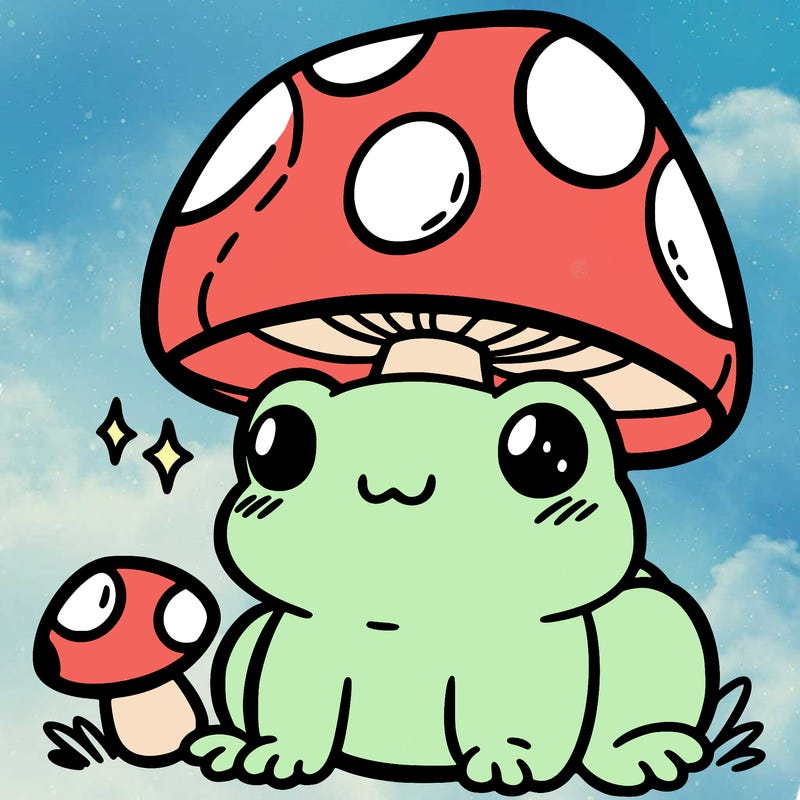 a cute frog with a mushroom hat