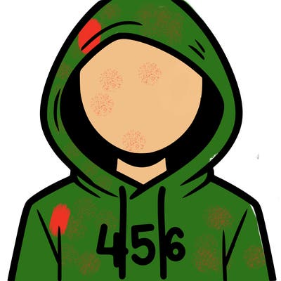 a person with non face waering a hoodie with a 456 symbol