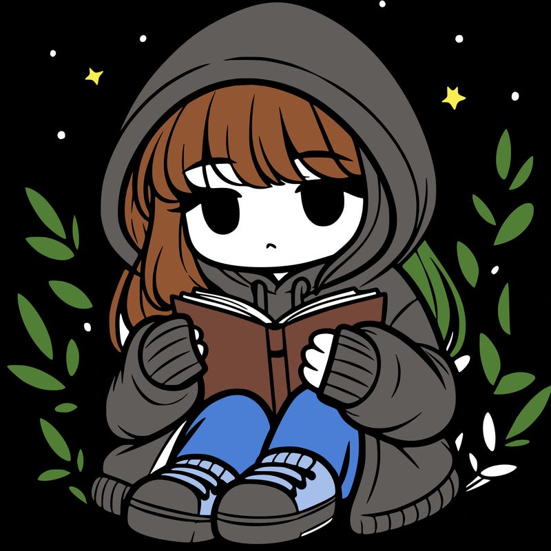 girl in oversized hoodie reading a book