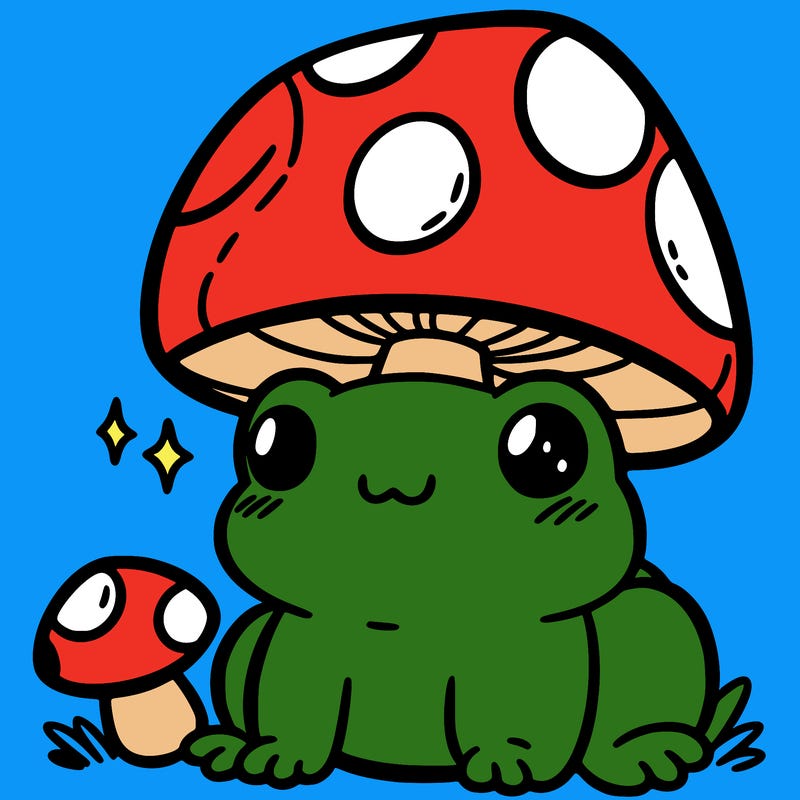 a cute frog with a mushroom hat