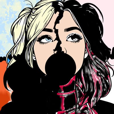 realististic girl blowing bubble -gum