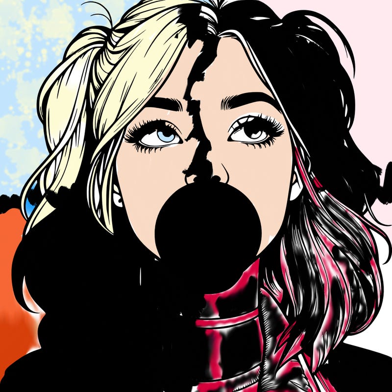 realististic girl blowing bubble -gum