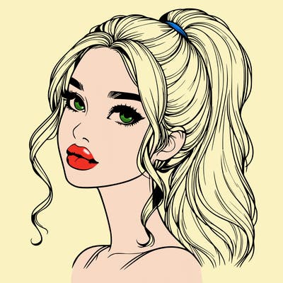 realistic girl with a ponytail on her hair and lips