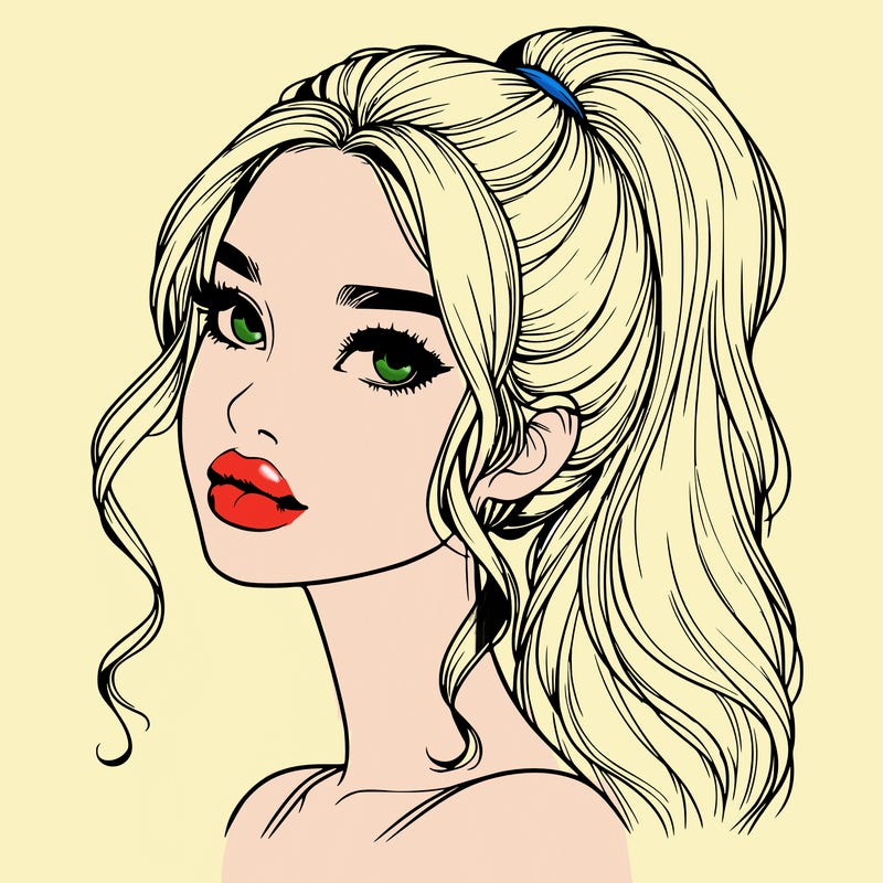 realistic girl with a ponytail on her hair and lips