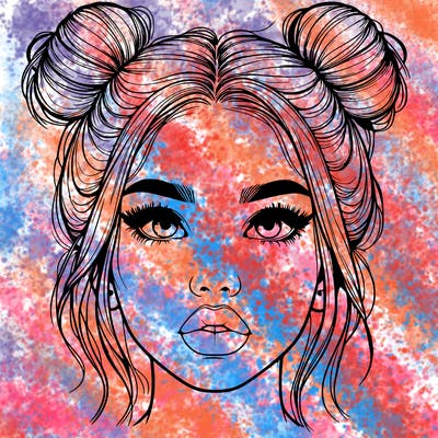 realistic girl with two buns on her hair and lips