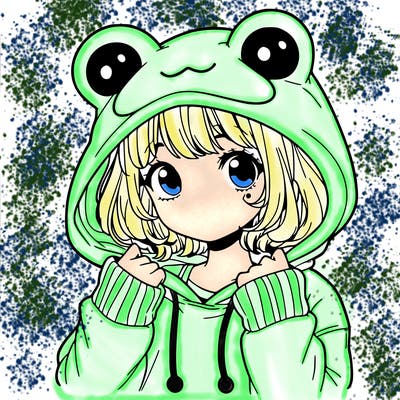 a cute teenage girl wearing a frog hoodie