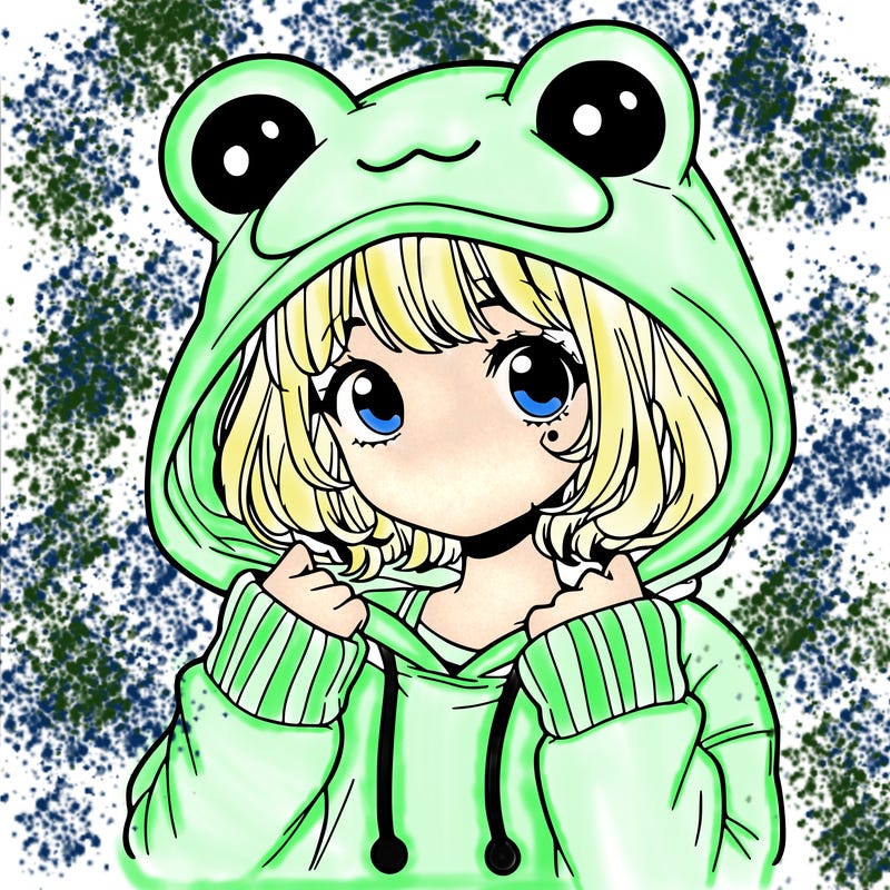 a cute teenage girl wearing a frog hoodie