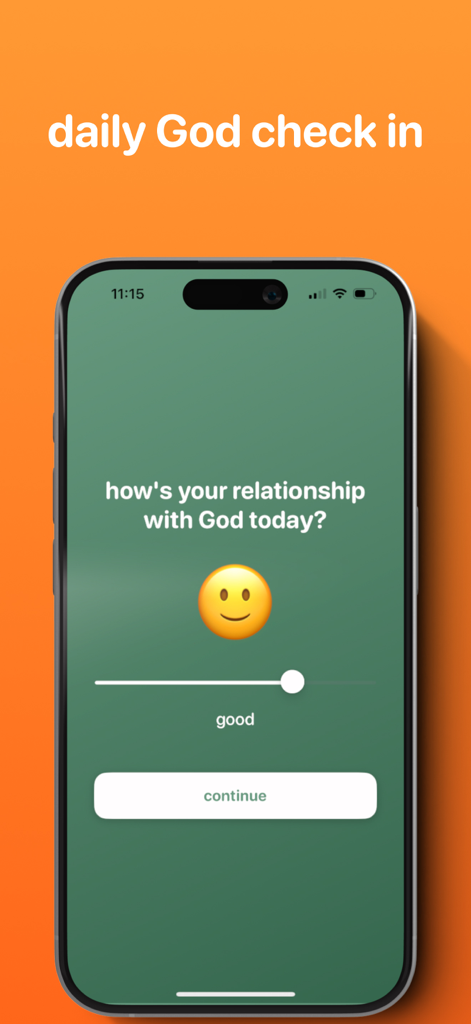 A mobile screen from the prayer lock app asking how is your relationship with God today with a slider and continue button.