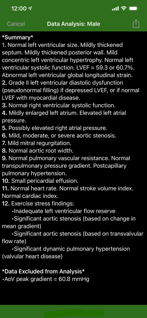 EchoLabアプリの詳細な心エコーデータ分析概要画面