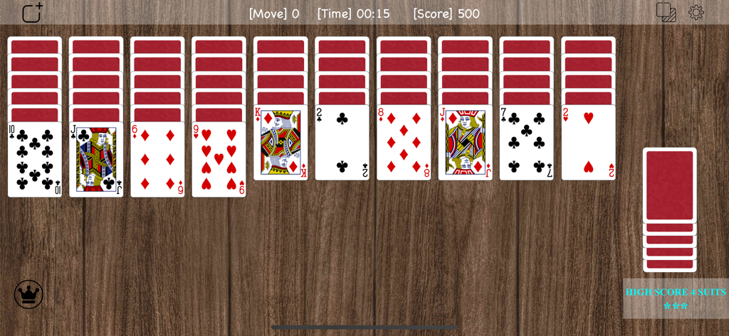 Spider Solitaire Classic Z - Interfaz del juego clásico de Spider Solitaire con cartas dispuestas sobre un fondo de madera