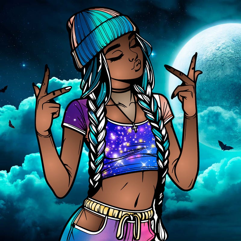 realistic teenage girl with braids and a beanie and crop top doing 🫶🏼