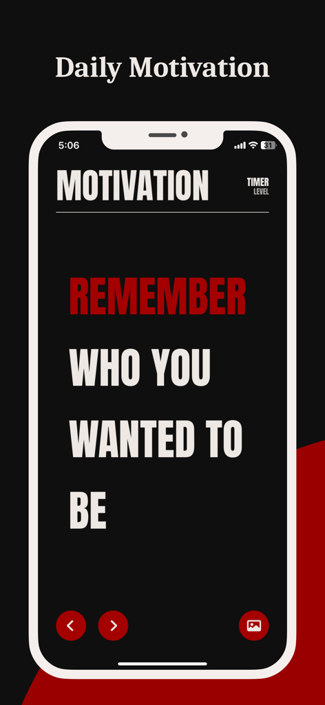 Wake Up: Quit Porn for 7 Days - Ein täglicher Motivationsbildschirm der Wake Up App mit dem Zitat "Erinnere dich, wer du sein wolltest" in fetten Buchstaben