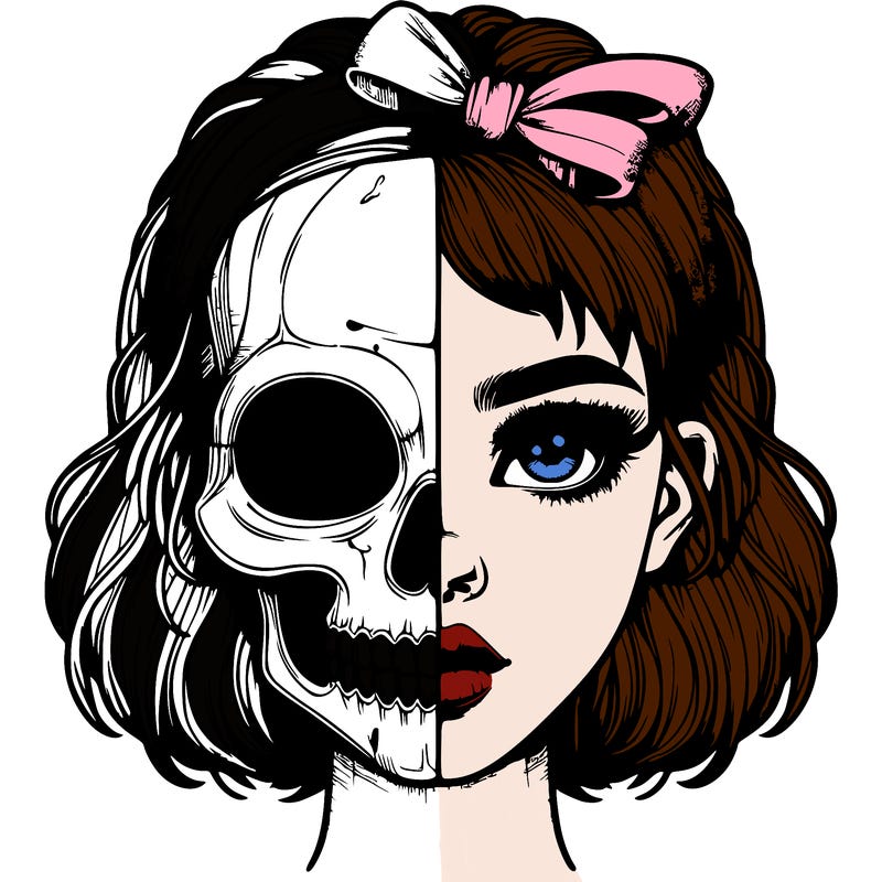realistic girl with half skull mask