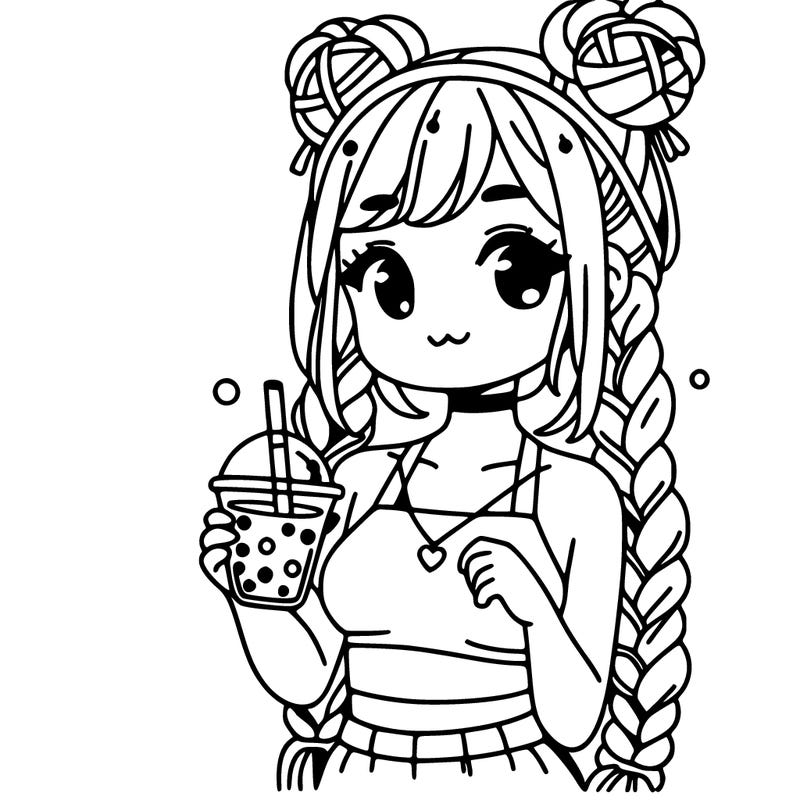 girl in braids, drinking boba and in a crop top