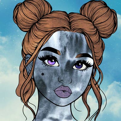 realistic girl with two buns on her hair and lips