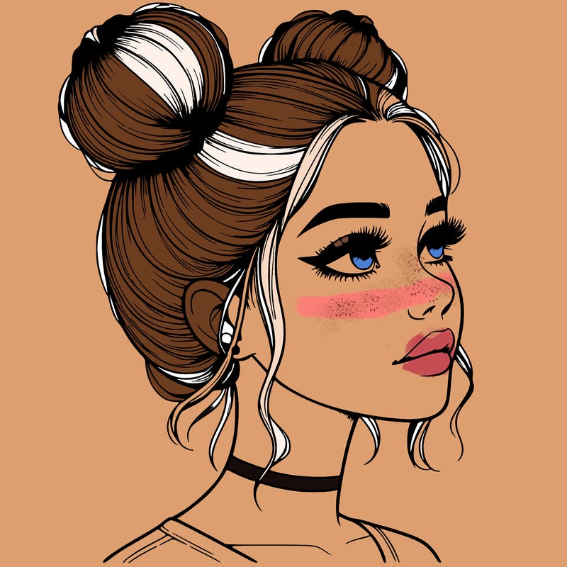 realistic girl with buns on the top of her head