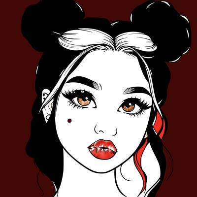 realistic girl with two buns on her hair and lips
