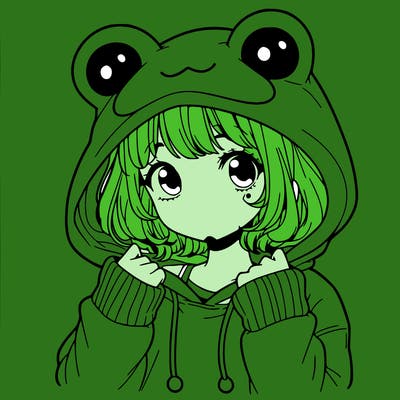 a cute teenage girl wearing a frog hoodie
