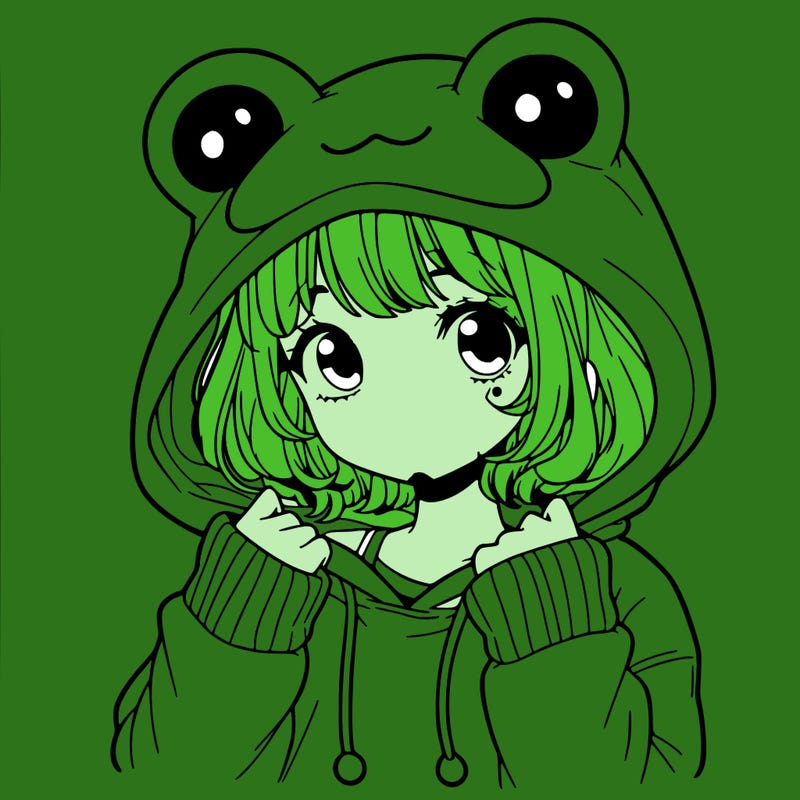 a cute teenage girl wearing a frog hoodie