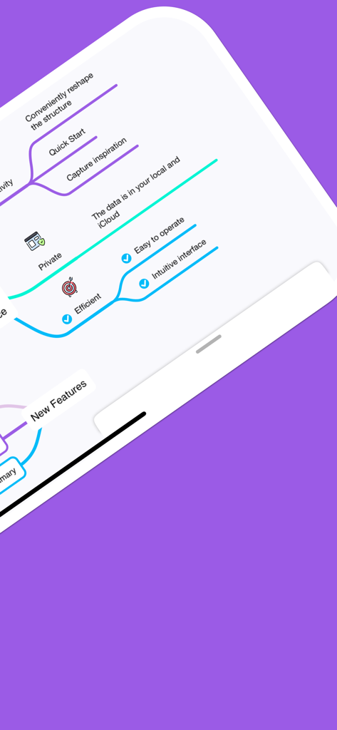Mind map interface in MindSpace app showcasing features like privacy and intuitive design