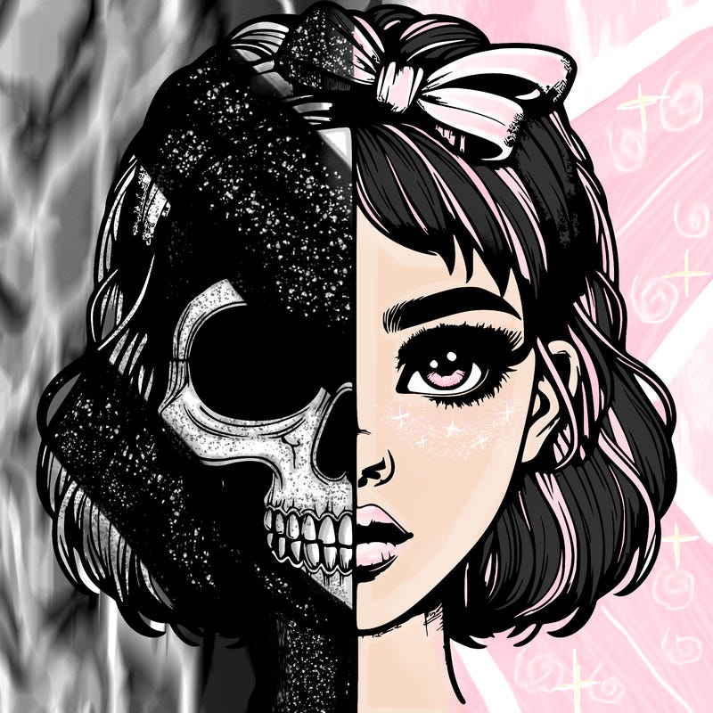 realistic girl with half skull mask