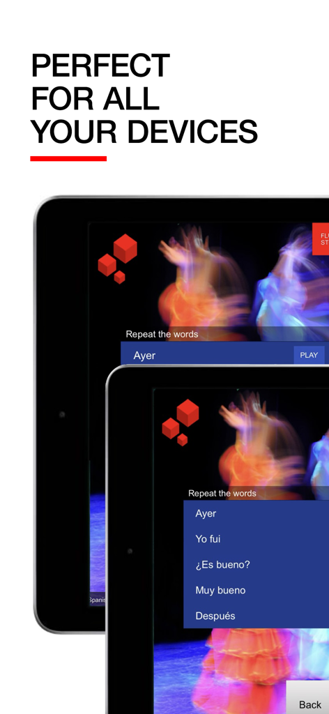 Fluenz - Fluenz language learning app interface displayed on multiple mobile devices showcasing cross platform compatibility