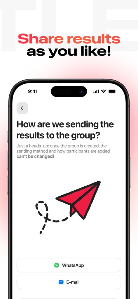 Sharing options for Secret Santa results via WhatsApp and email