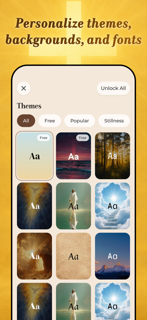 Daily Bible Verses:Home Widget - Oberfläche mit verschiedenen religiösen und Natur-Hintergründen zur Personalisierung des Bibelvers-Widgets